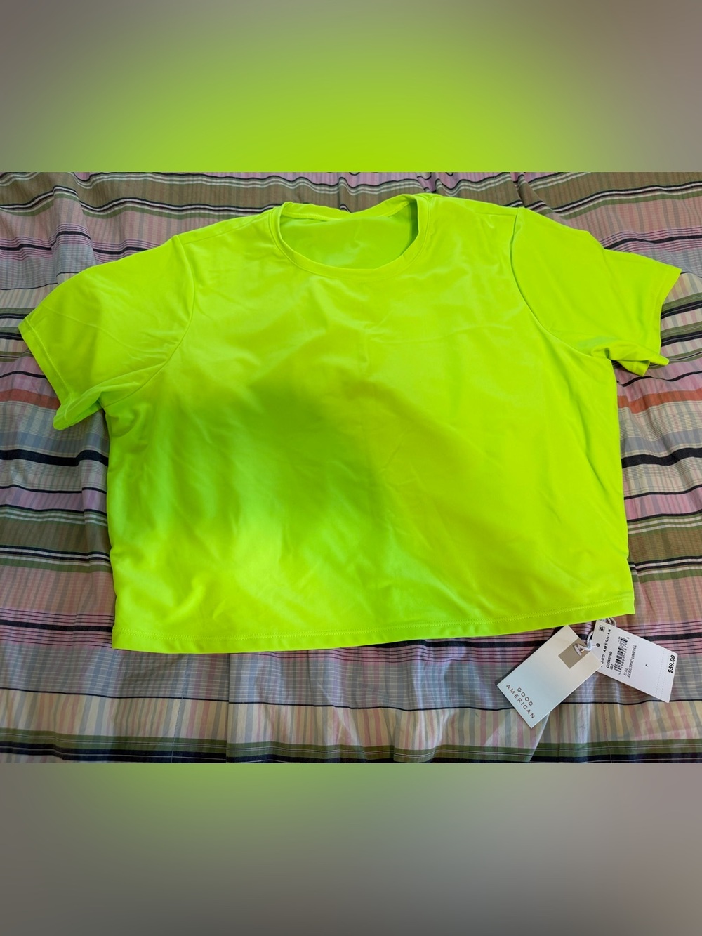 Good American Crop Swim T-Shirt NWT Electric Lime Green Plus Size 7 4XL, $30